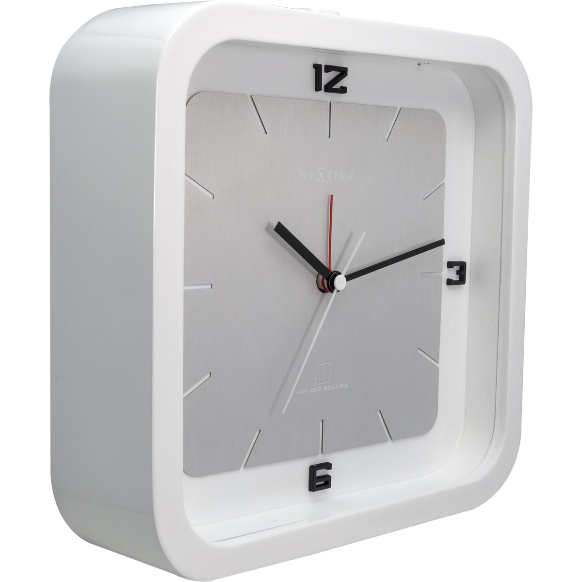 NeXtime - Table clock - 20 x 20 x 6 cm - Wood - White - &#39;Square Alarm&#39;