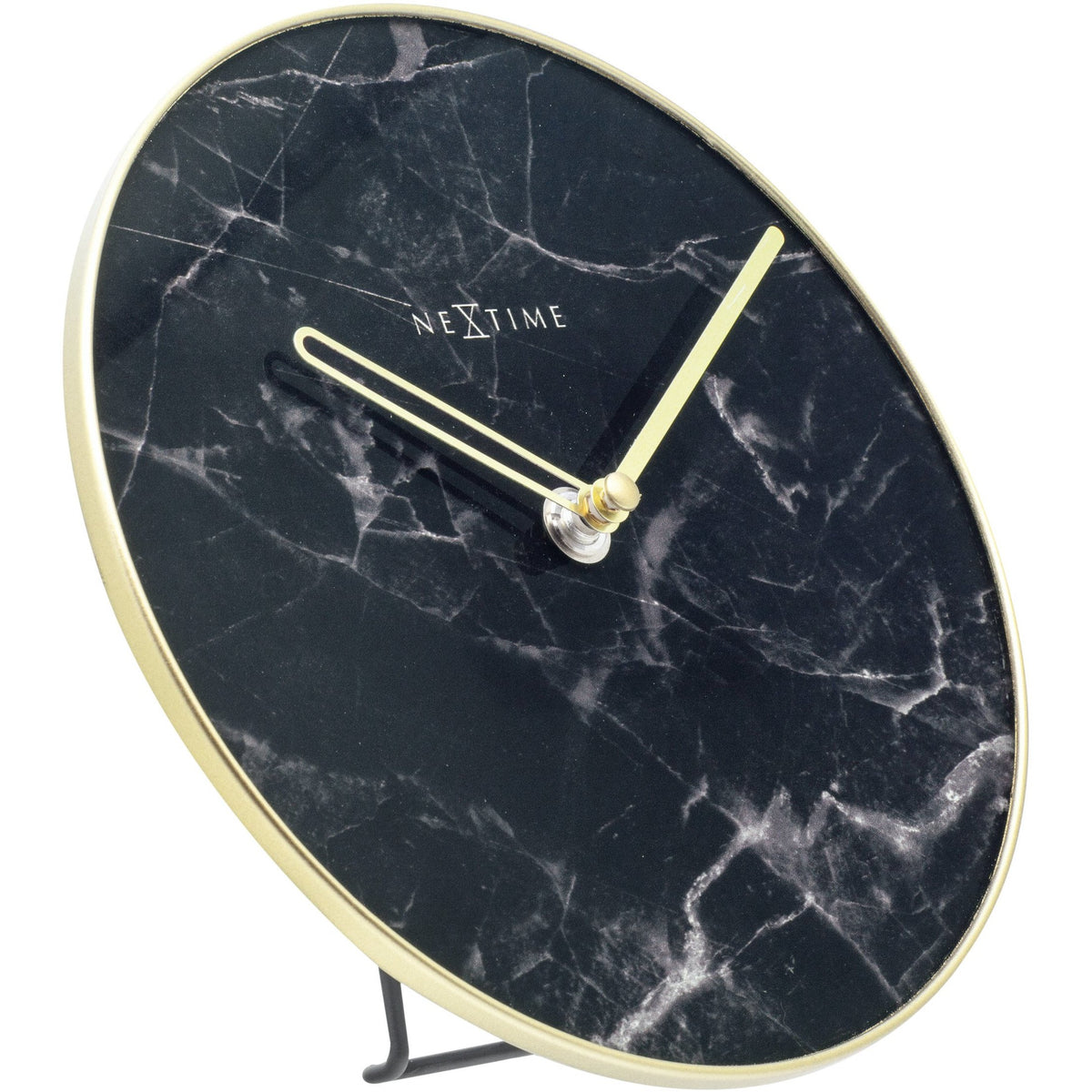 NeXtime- Table / Wall clock - Ø 20 cm - Glass / Metal - Black - &#39;Marble&#39;