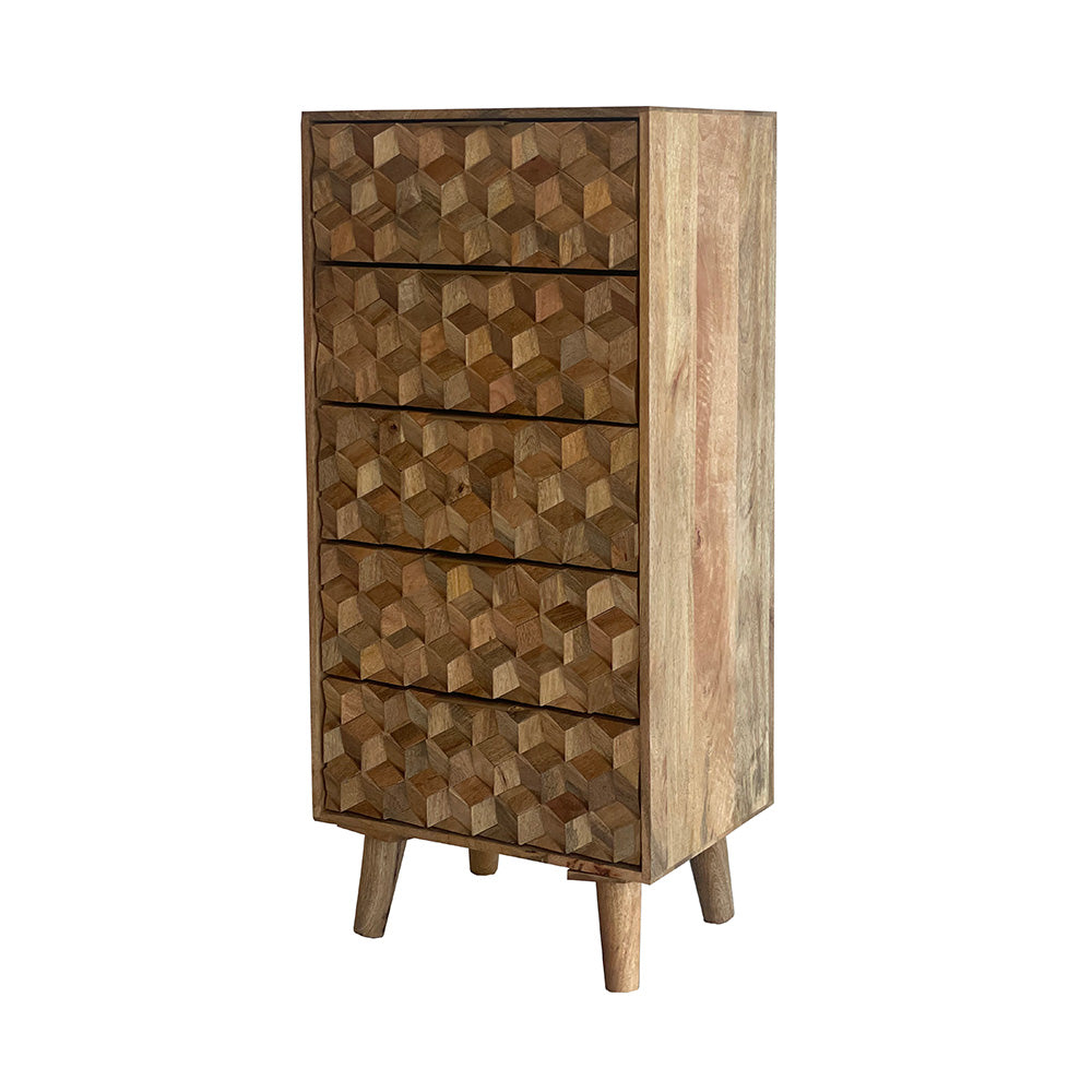 Geometric Mango Wood Tall Chest of Drawers