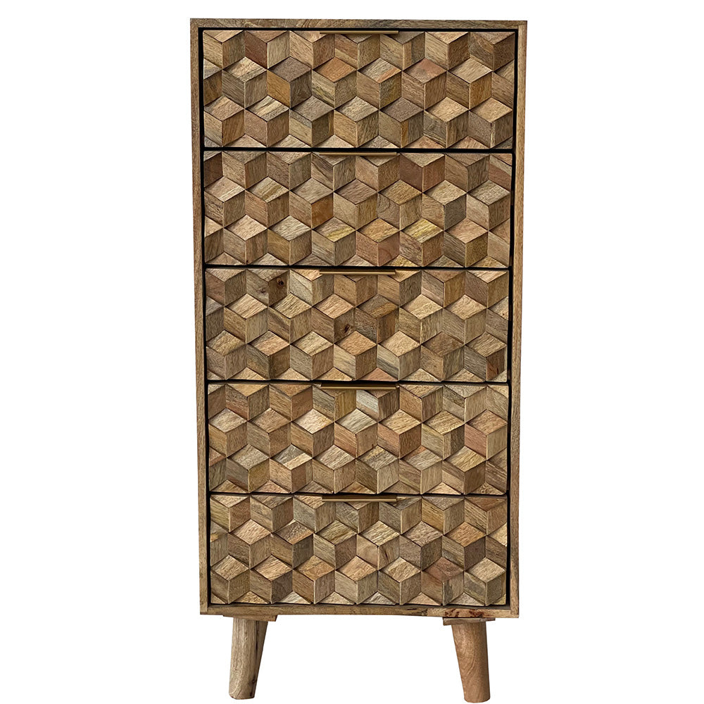 Geometric Mango Wood Tall Chest of Drawers