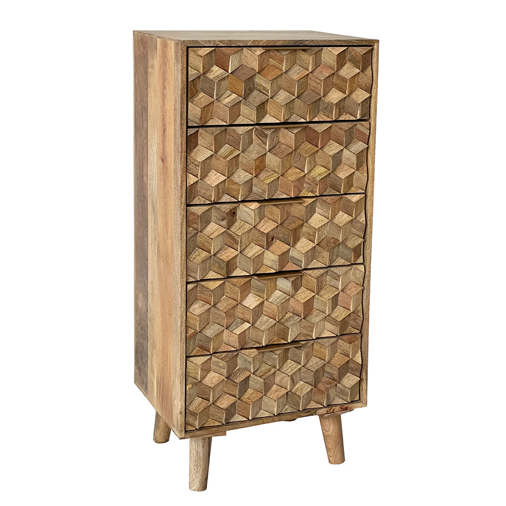 Geometric Mango Wood Tall Chest of Drawers