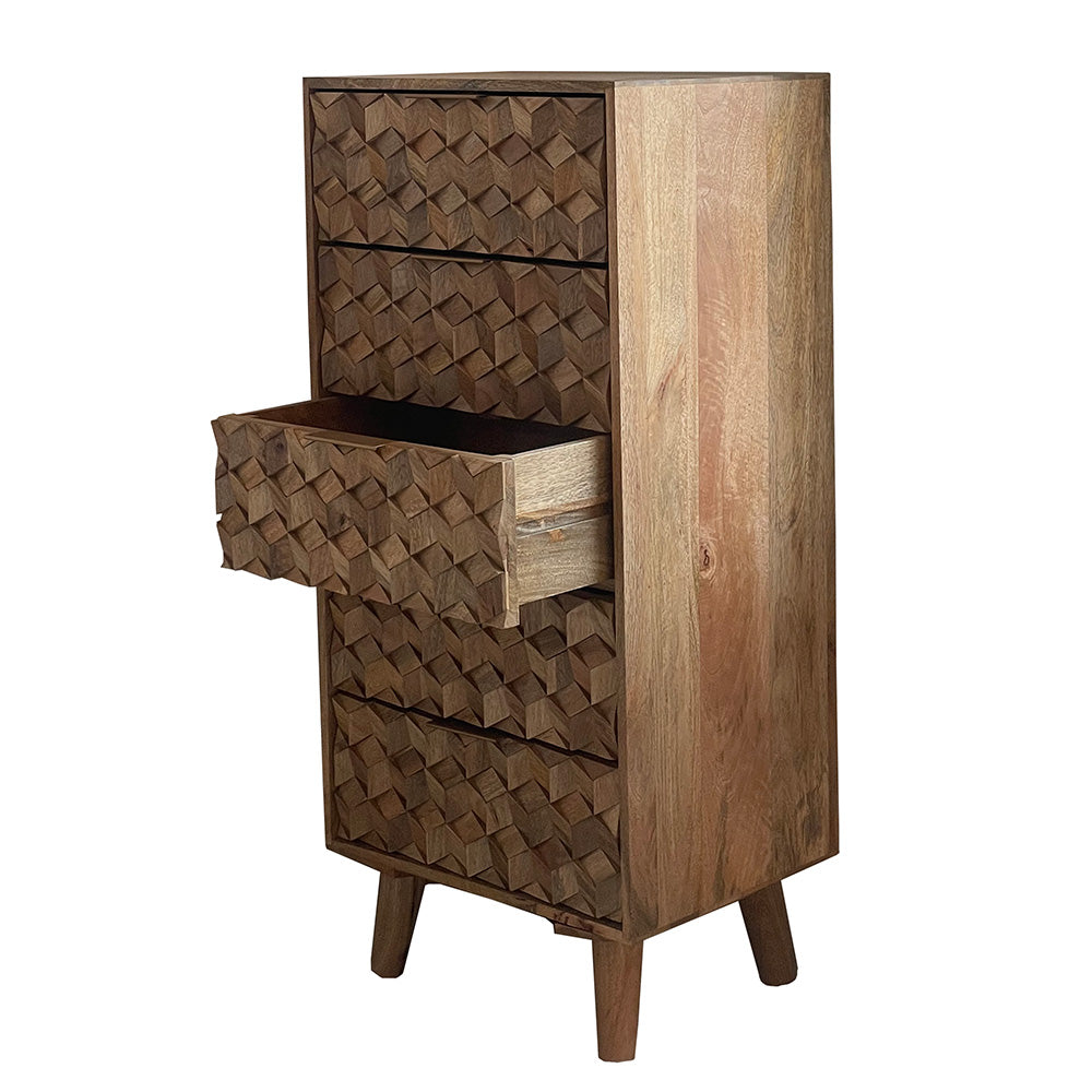 Geometric Mango Wood Tall Chest of Drawers