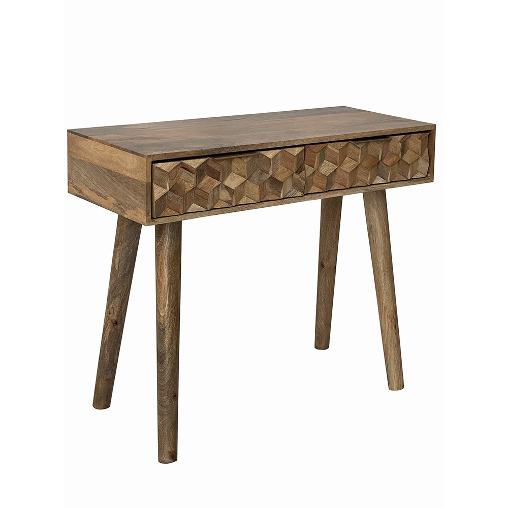 Geometric Mango Wood Console Table with Drawers