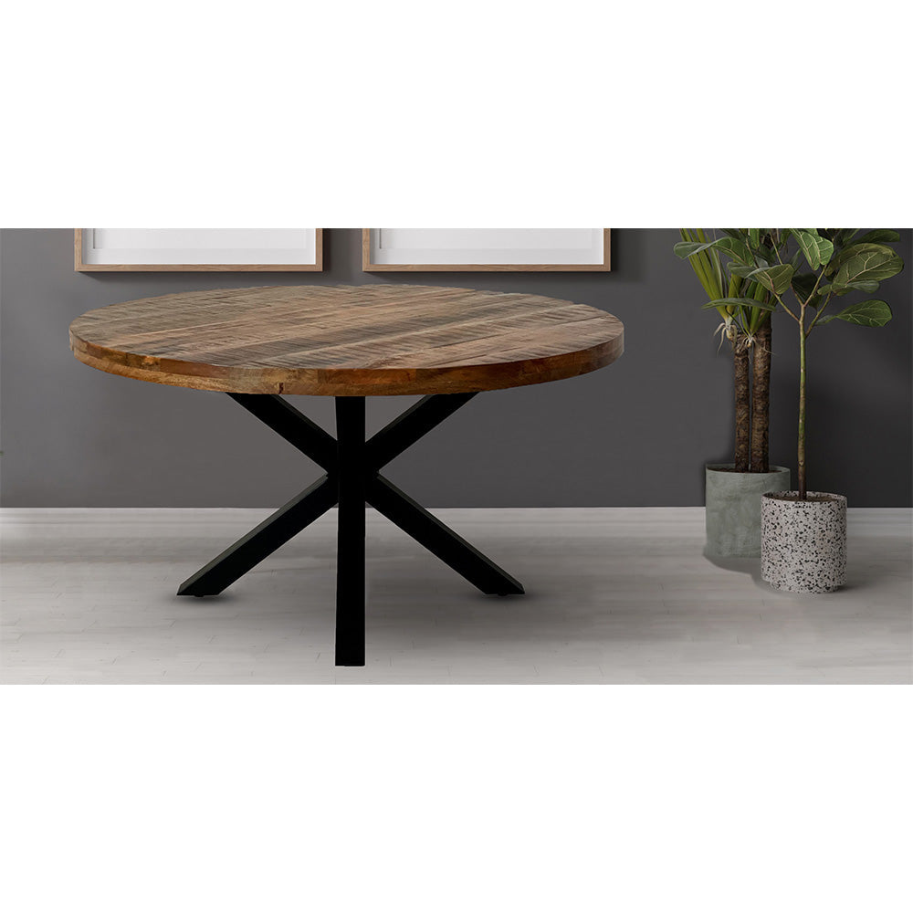 Industrial Mango Wood Round Dining Table 150cm