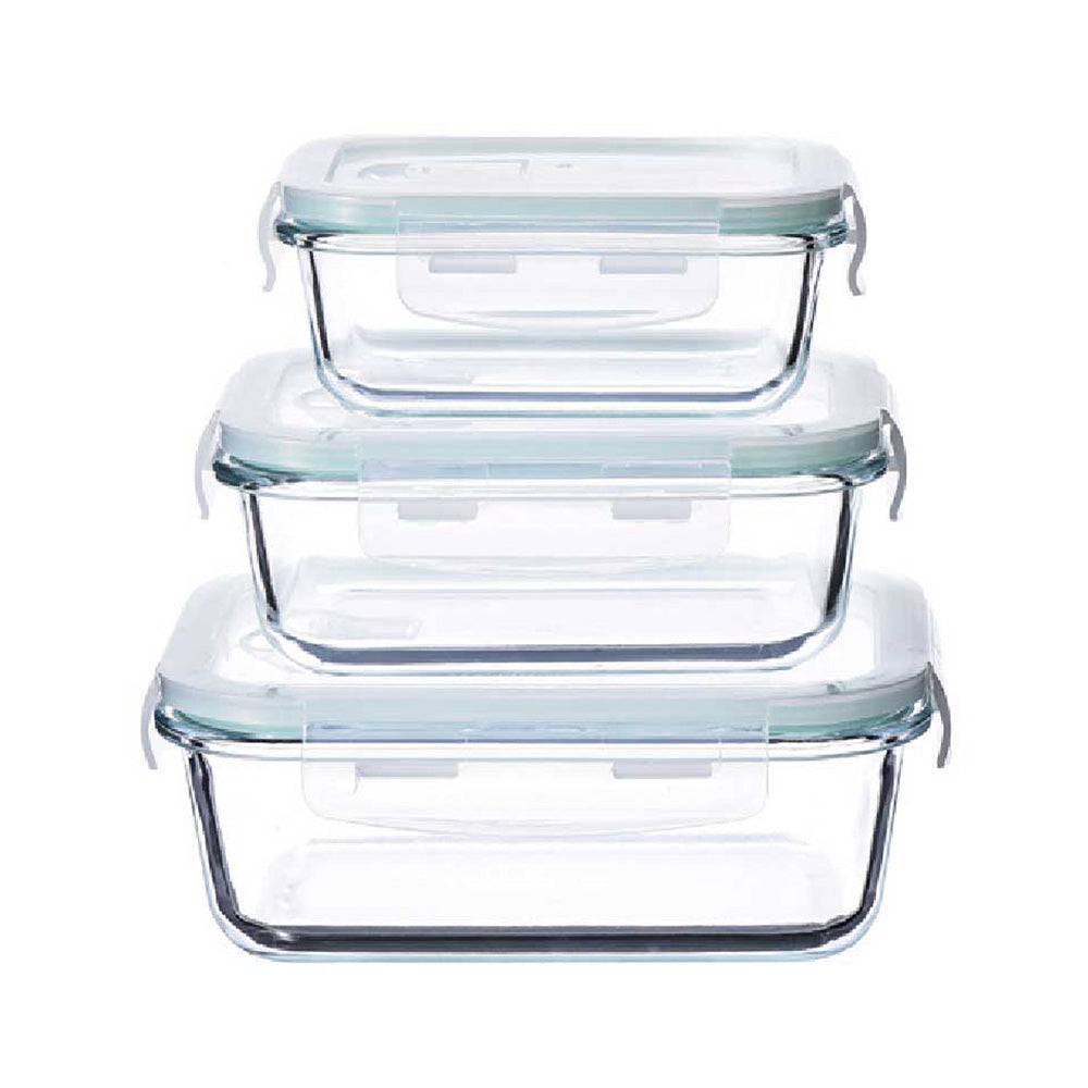 Tempered Glass Rectangular Food Storage with Vented Lids - Set of 3