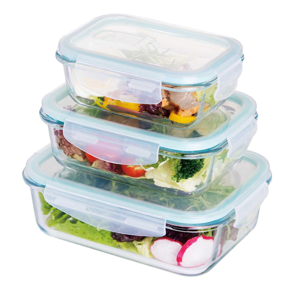 Tempered Glass Rectangular Food Storage with Vented Lids - Set of 3