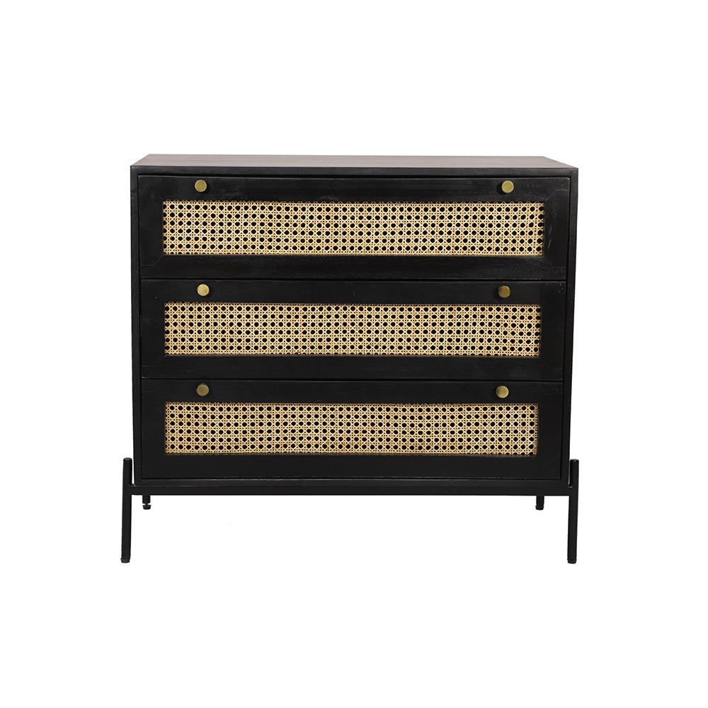 Rattan Black Mango Wood Chest of Drawers