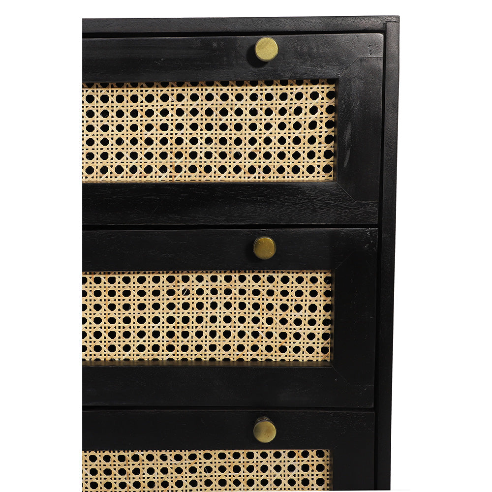 Rattan Black Mango Wood Chest of Drawers