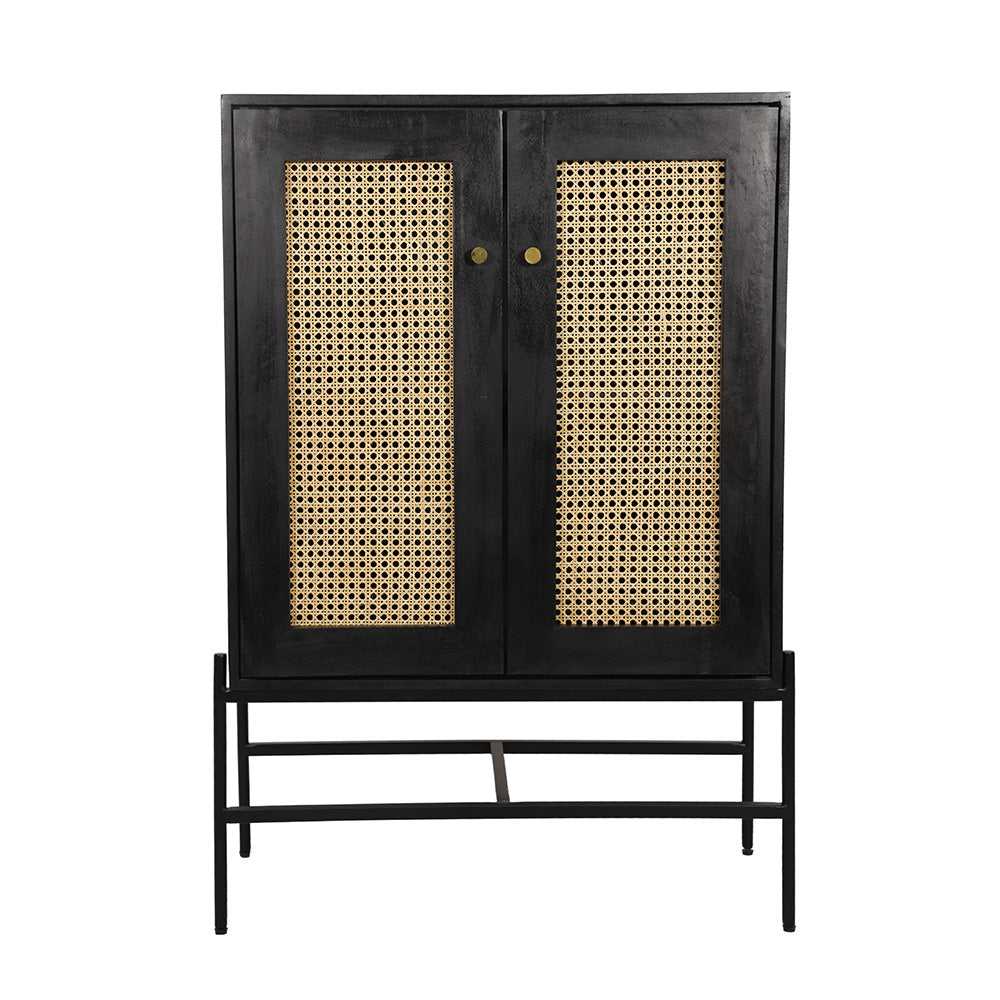 Rattan Black Mango Wood Tall Sideboard