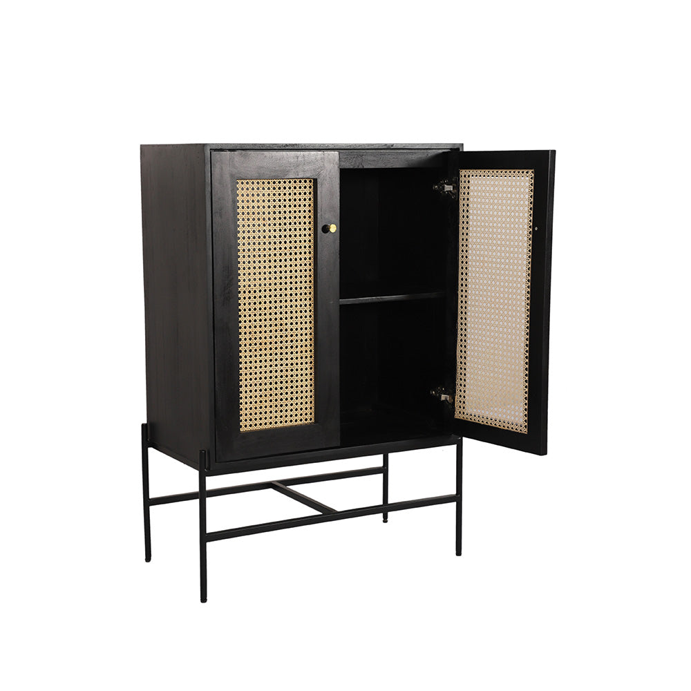 Rattan Black Mango Wood Tall Sideboard