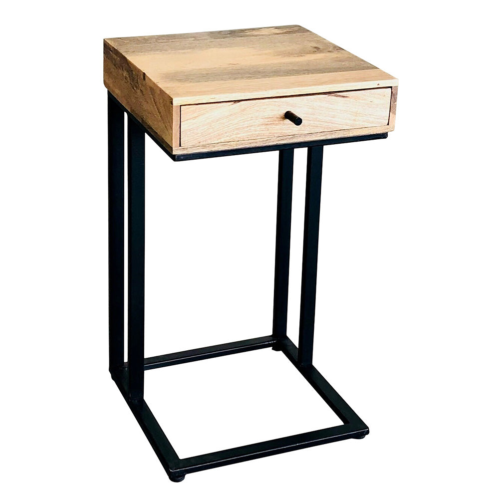 Ravi Light Mango Wood 1 Drawer Side Table - Large