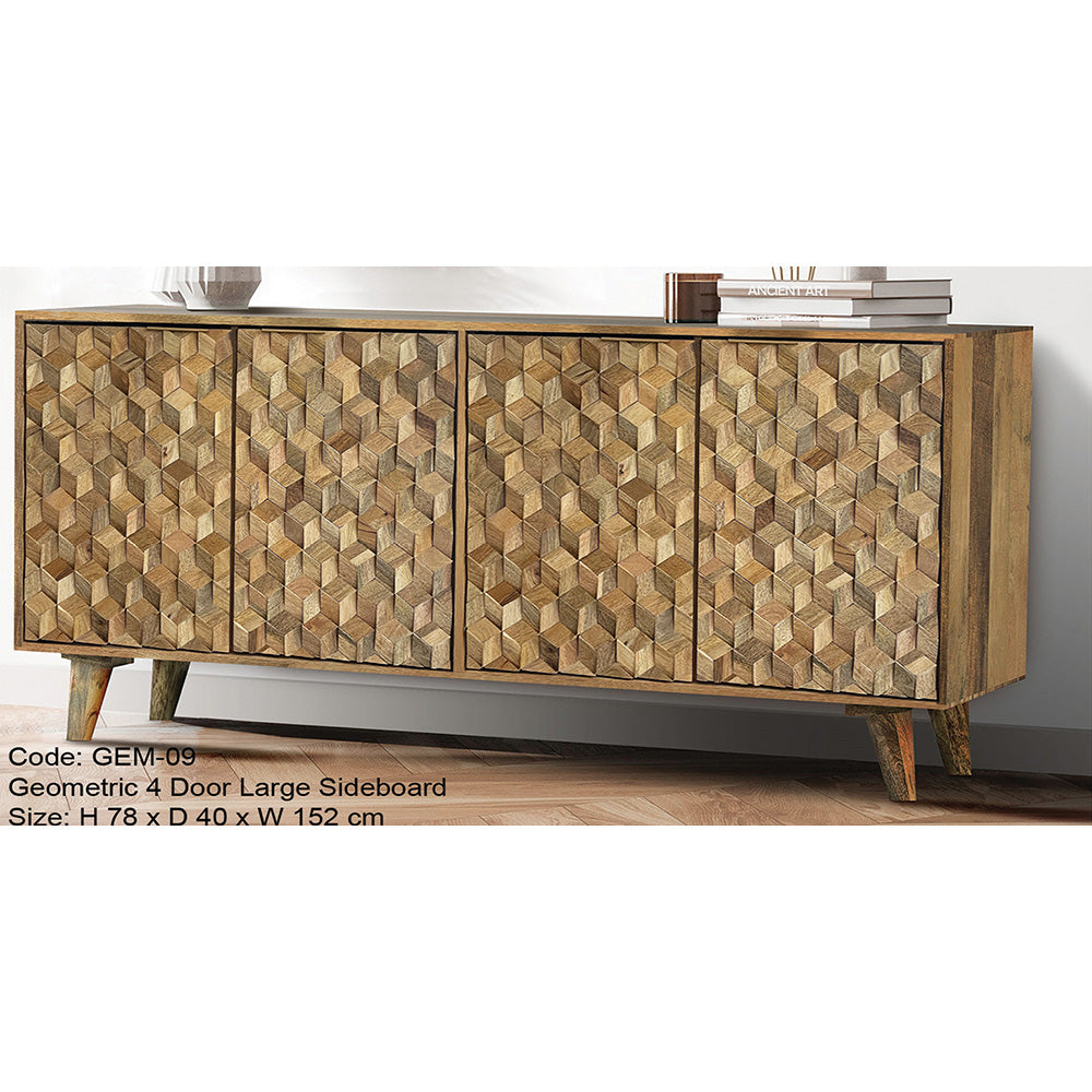 Geometric Mango Wood Large Sideboard