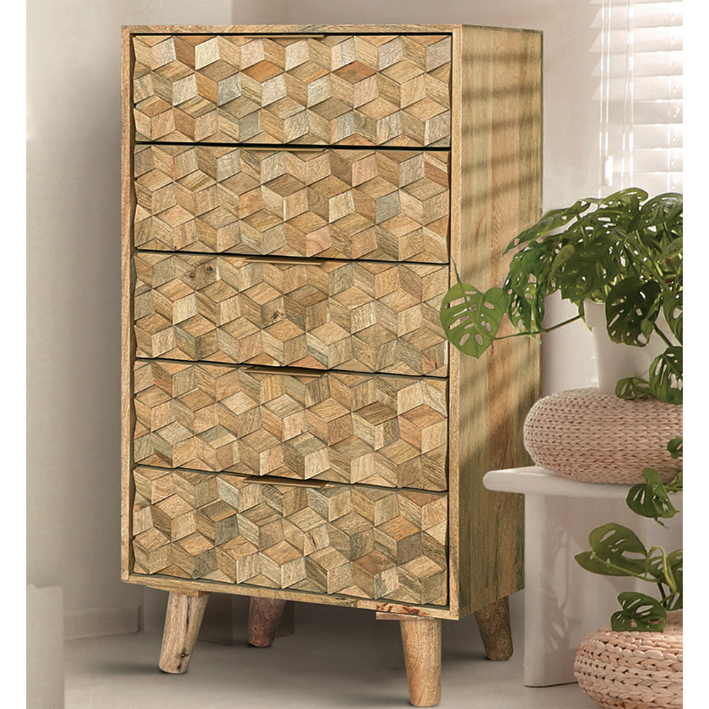 Geometric Mango Wood Tall Chest of Drawers